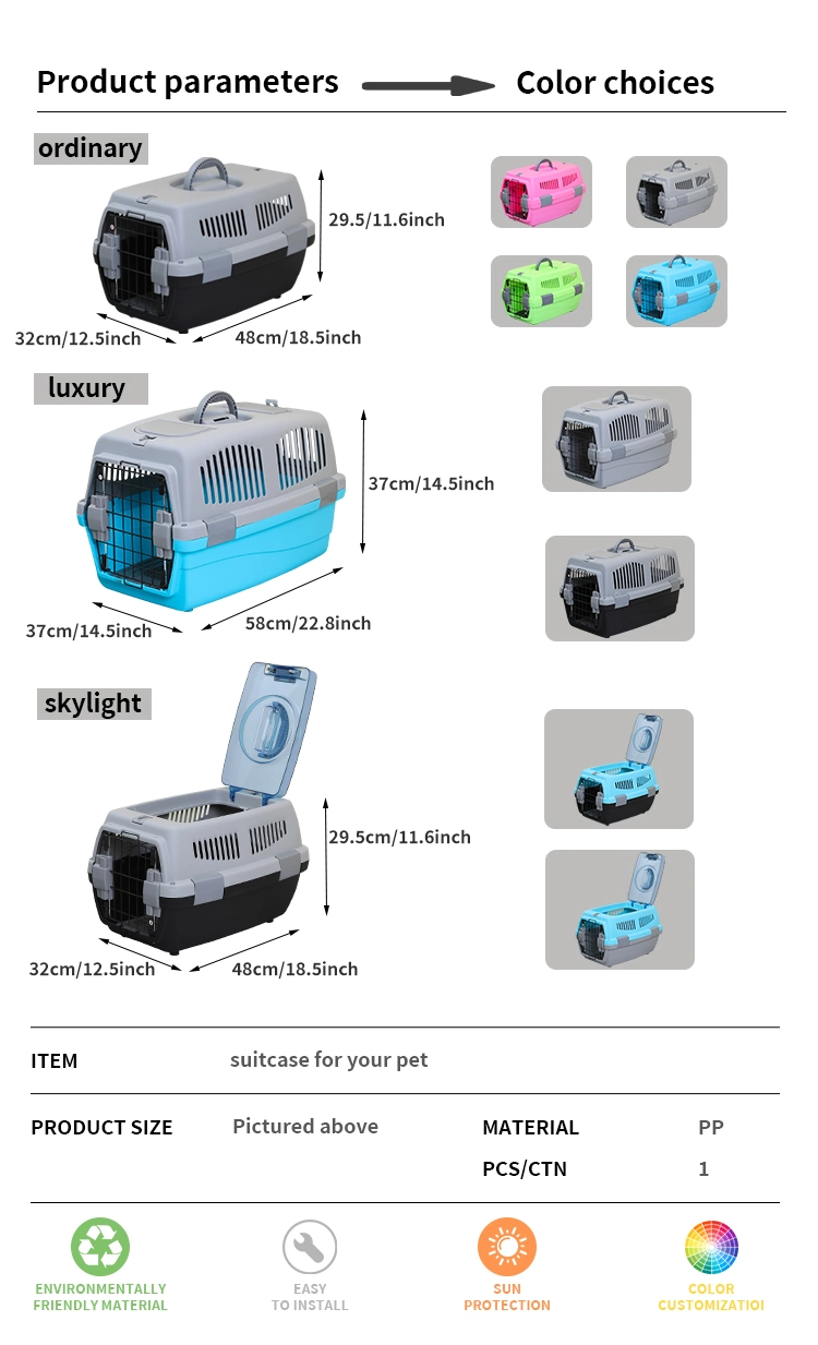 Low MOQ Pet Traveling Transport Box Plastic Dog Cat Pet Carriers Travel Products with Skylight