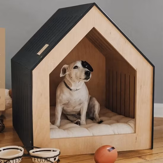 Holz-Haustierkäfig, Bett-Beistelltisch, Holz-Metall-Hundekäfig-Möbel